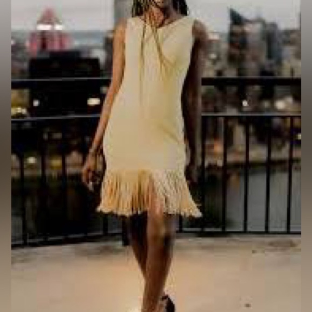 Together gold shimmer 1990s vintage fringed sleeveless rare party formal dress